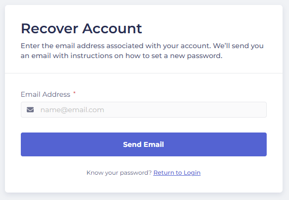 Recover Account - Step 2